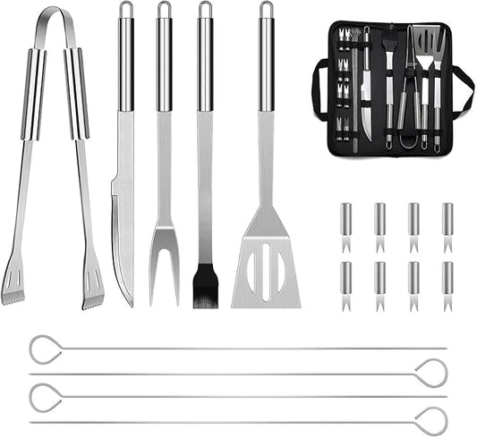 BBQ Grill Tool Set, 18 Pcs Stainless Steel Barbeque Grilling Tool Set, Includes a Spatula/Fork/Pair of Tongs etc, BBQ Tools for Backyard Outdoor Kitchen