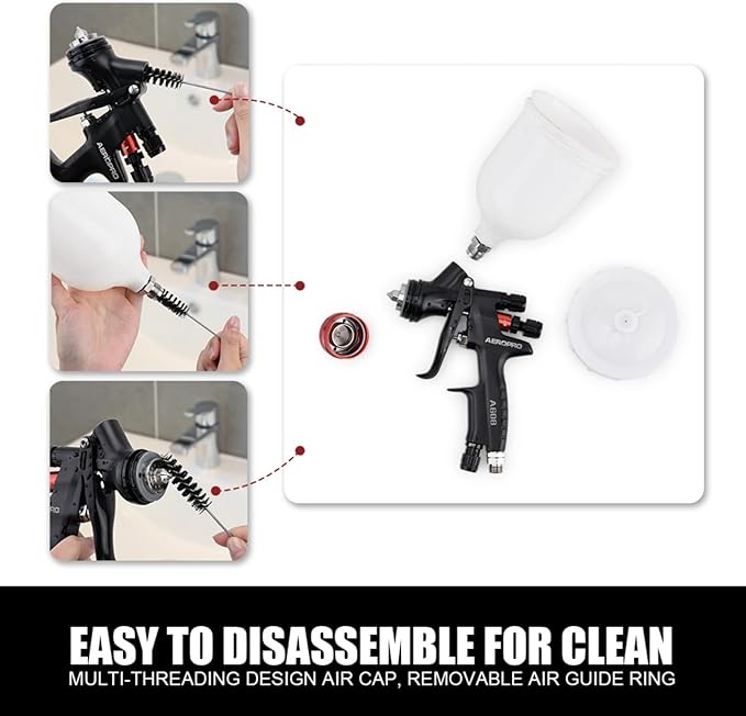 AEROPRO Tools A608 HVLP Air Spray Gun Kit, 1.3mm Nozzle, Regulator, 5pcs Paint Strainers, 600cc Cup, Auto Paint Spray Gun, Automotive Paint Gun, Car Paint Gun for Touch Up, Primer, Top Coat
