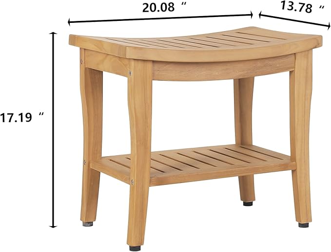 OTSUN Waterproof Teak Shower Bench with Shelf & Non-Slip Feet, Heavy Duty Shower Chair for Inside Shower, Shower Stools for Seniors