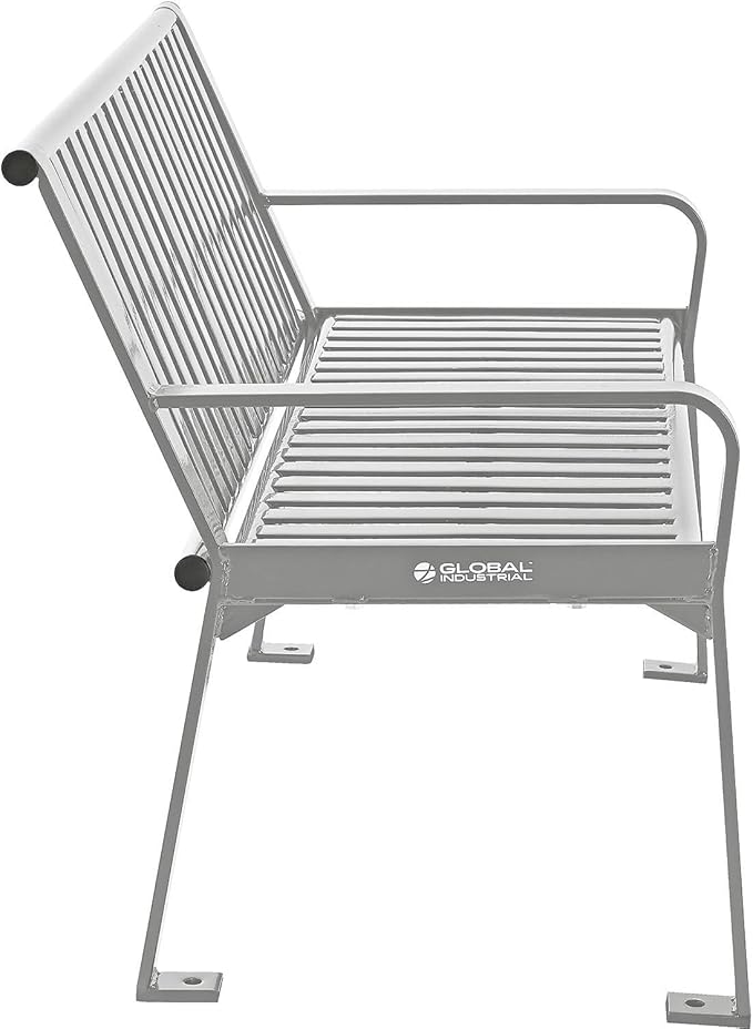 Global Industrial 4 ft. Outdoor Park Bench with Back, Vertical Steel Slat Construction, 600 lbs Capacity, Gray, Unassembled, Heavy Duty Commercial Bench