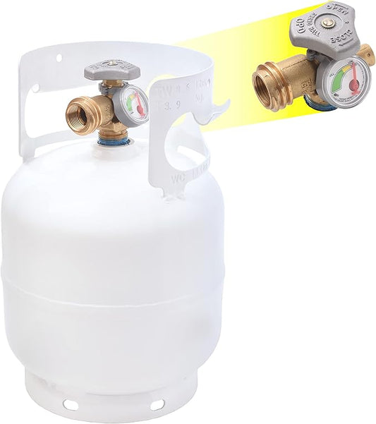 Flame King YSN5LB-GAUGE 5lb Steel Propane Tank Cylinder with Gauge and OPD Valves for Grills and BBQs, Camping, Fishing, & Outdoor Activities, White