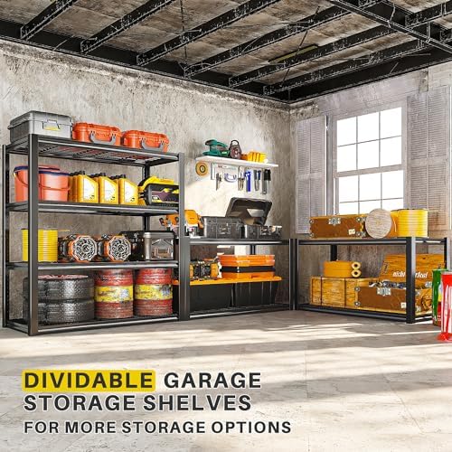 40" W Heavy Duty Garage Shelving Unit Load 2200Lbs, 4-Tier Reinforced Metal Storage Shelves, Adjustable Storage Rack for Garage Basement Warehouse Pantry Kitchen, 40"W x 19.7"D x 59.9"H, Black, 2PC