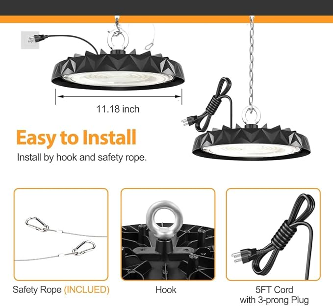 2Pack UFO LED High Bay Lights 150W,19500LM,6000K Daylight,Energy Efficient Commercial Warehouse Shop Light with 5ft Power Cord,AC100-277V