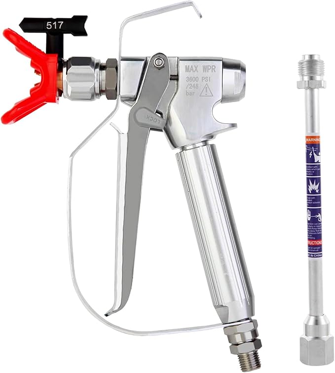 DUSICHIN Airless Paint Spray Gun 3600 PSI Swivel Joint for Graco Titan Airless Paint Sprayers Reversible 517 Nozzle Tip and Tip Guard 10 inches Extension Pole DUSG90