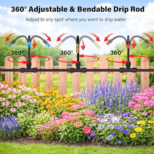 MIXC 2026-Upgrade 360° Adjustable Drip Irrigation System Kit, 200FT Bendable Watering Misting System with 3 Spray Nozzle Types, 1/2"(50FT) & 1/4"(150FT) Tubing for Garden Raised Bed Lawn & Greenhouse