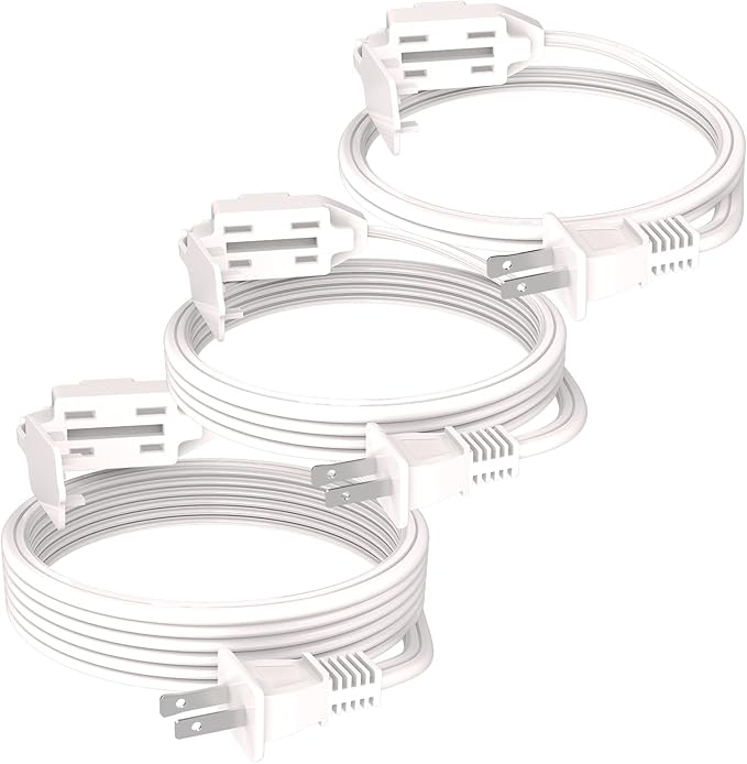 PLUGTUL 3-Pack Indoor Extension Cord (6/9/12FT), 2 Prong White Extension Cord, 3 Polarized Outlets with Safety Cap Protect for Home Office, 16/2 SPT-2 ETL Listed