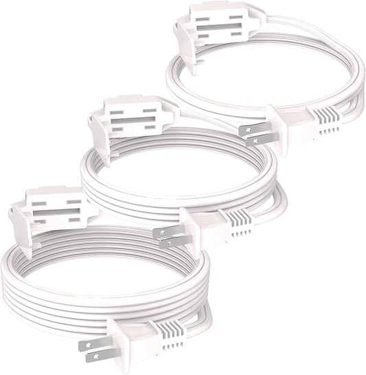 PLUGTUL 3-Pack Indoor Extension Cord (6/9/12FT), 2 Prong White Extension Cord, 3 Polarized Outlets with Safety Cap Protect for Home Office, 16/2 SPT-2 ETL Listed