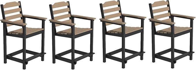 OTSUN HDPE Tall Adirondack Chair, Weather Resistant Balcony Chairs for Garden, Backyard, Poolside, Capacity 300 LBS(4 PCS，Brown&Black)