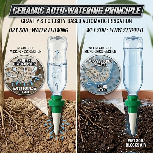 Terracotta Watering Spikes for Plastic Bottles 6PCS Automatic Plant Waterer Devices for Indoor & Outdoor Plants Eco-Friendly Self Watering Stakes for Vacation Plant Spikes Device Garden