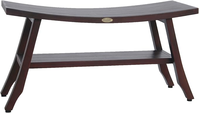 DecoTeak 29” Satori Teak Shower Bench – Full-Size Waterproof Bathroom Seat for Adults & Seniors | Sturdy 250 Pound Capacity | Spa-Style Teak Stool with Shelf, Non-Slip Feet | Elegant Brown Wood Finish