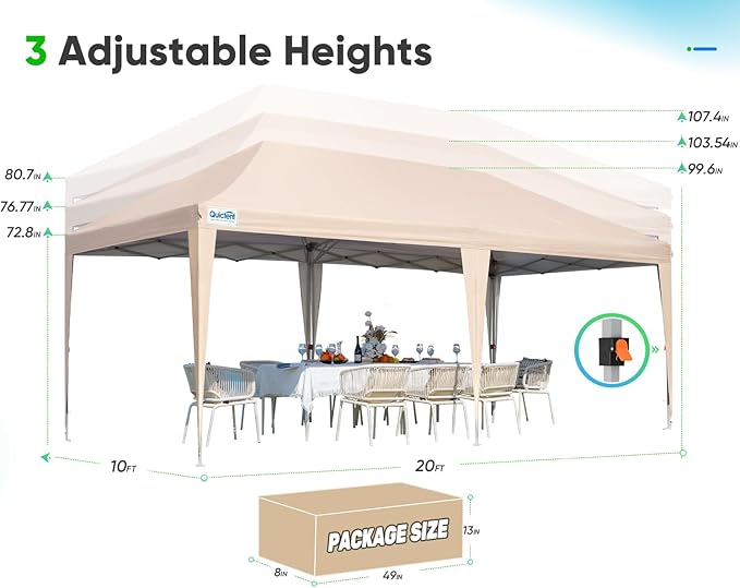 Quictent 10x20 FT Pop up Canopy Tent Without Sidewalls, Easy Setup and Wheeled Bag for Outdoor Event Party Commercial Camping Markets and Instant Shelter