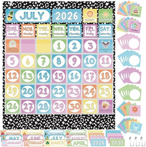 Sinload Classroom Calendar Pocket Chart Black White, Classic
