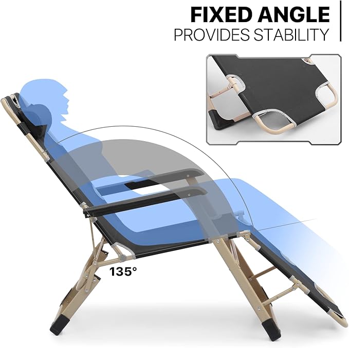 MoNiBloom Patio Folding Lounge Chair Set of 2 Outdoor Lawn Folding Lounge Reclining Lounger Chairs for Poolside Backyard Beach and Camping, 330lbs Capacity