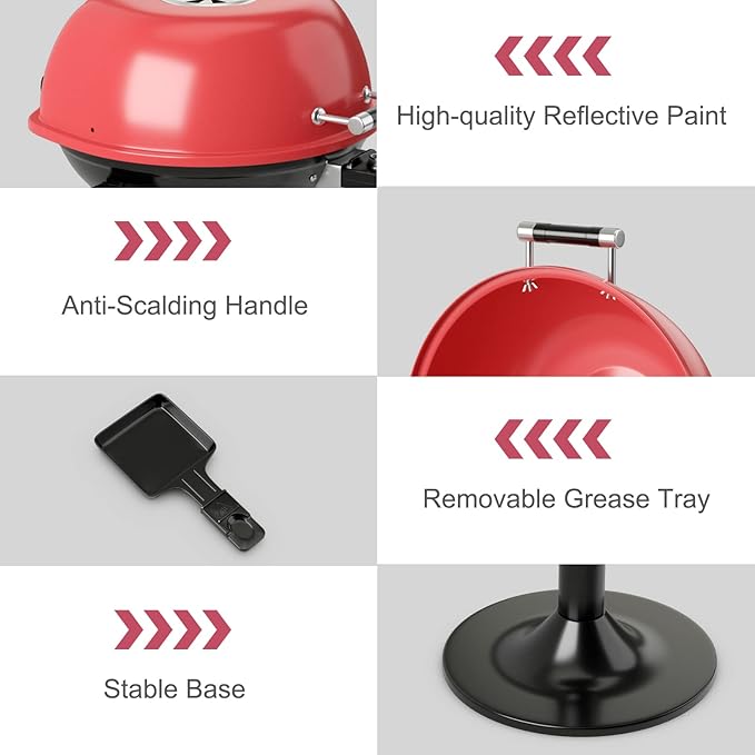 Giantex Electric BBQ Grill 1600W, Removable Non-Stick Grill Rack, Warming Rack, Oil Drip Tray, Adjustable Temperature, Portable Outdoor Electric Grill for Camping Picnic Tailgating, Red & Black