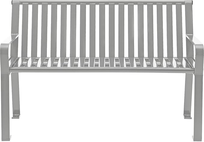 Global Industrial 4 ft. Outdoor Park Bench with Back, Vertical Steel Slat Construction, 600 lbs Capacity, Gray, Unassembled, Heavy Duty Commercial Bench