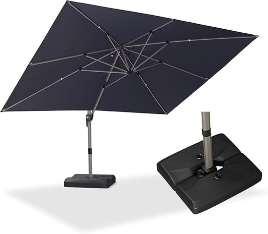 PURPLE LEAF Patio Umbrella with Base Included, 10‘×13’ Outdoor Aluminum Cantilever Umbrella with 360° Rotation, Aluminum Large Offset Umbrella for Outdoor Garden Pool, Grey
