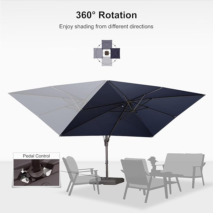 PURPLE LEAF Cantilever Umbrella with 360 Degree Rotation For Garden Patio Deck Pool