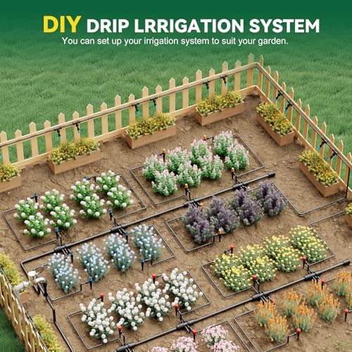 Drip Irrigation System for Garden, 2026-Upgraded Quick Connect Garden Watering Kit All-in-One with 1/2 inch 1/4 inch Irrigation Tubing for Garden, Lawn, Greenhouse, Raised Beds (91FT)