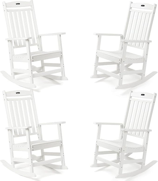 FUNBERRY Outdoor Rocking Chairs Set of 4, HDPE All Weather Poly Lumber Rocker, High Back Patio Rockers Easy Assembly