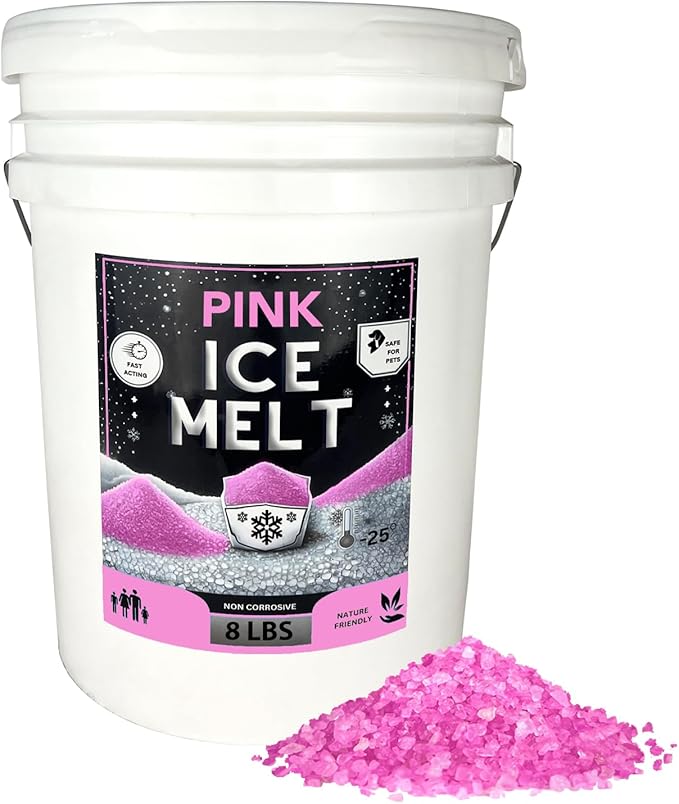 Peach Country Pink Ice Melt -25°F Effective, Pet Safe Eco-Friendly De-Icer, Fast-Acting Granules for Driveways, Walkways & Entryways, 8 lb Pail