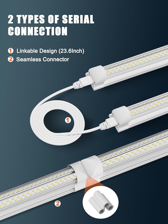 6 Pack 100w 8ft Led Shop Light, Super Bright 15000lm 5000k V Shape 8' Led Shop Lights, Linkable 8 Foot Led Shop Lights for Garage Warehouse, Supermarket, Basement, Barn, Storage Area