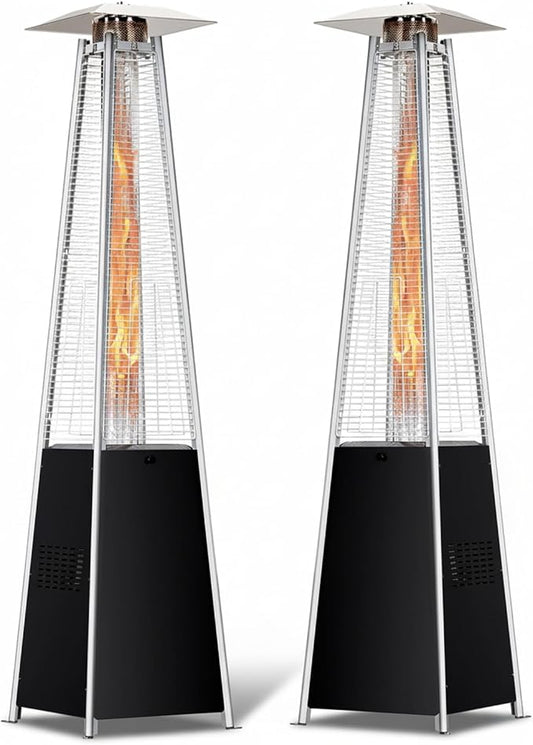 Pyramid Patio Heater for Outdoor Use, 48000 BTU Fast Heating Propane with Wheels & Weatherproof Cover, Triple Protection System Outdoor Heaters for Patio, Yard, Pool, Garden (2 Black Heater)