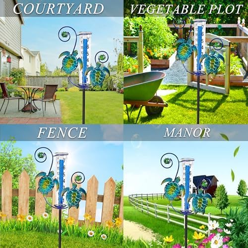 JOYBEE Turtle Rain Gauge Garden Decor, Accurate Rain Gauges Outdoors，Rain Gauge for Yard with Stake, Decorative Rain Measure Gauge for Garden, Deck, Lawn with Large Numbers
