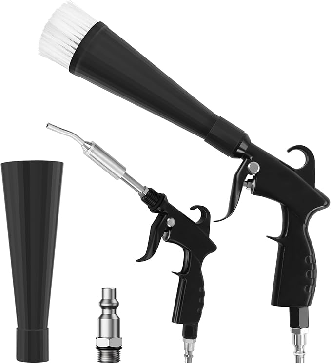 Car Cleaning Gun, High Pressure Air Blow Gun with 2 Nozzles, Air Cleaning Gun Detailing Kit, Interior Metal Dry Cleaning Gun Works with Air Compressor