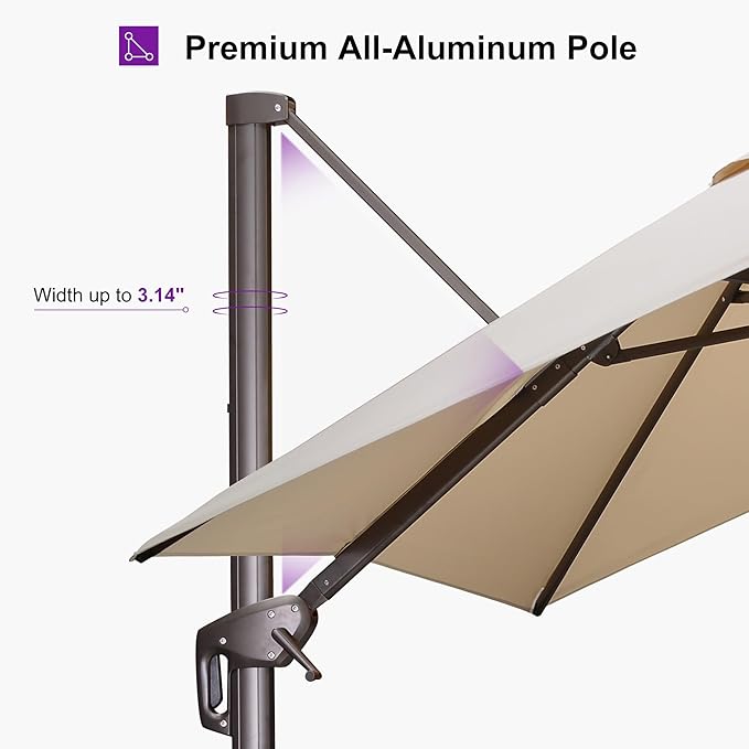 PURPLE LEAF 9' X 9' Patio Umbrella With Base Square Cantilever Umbrella Outdoor with 360° Rotation and Aluminum Offset Hanging for Pool Deck Garden Backyard, Beige