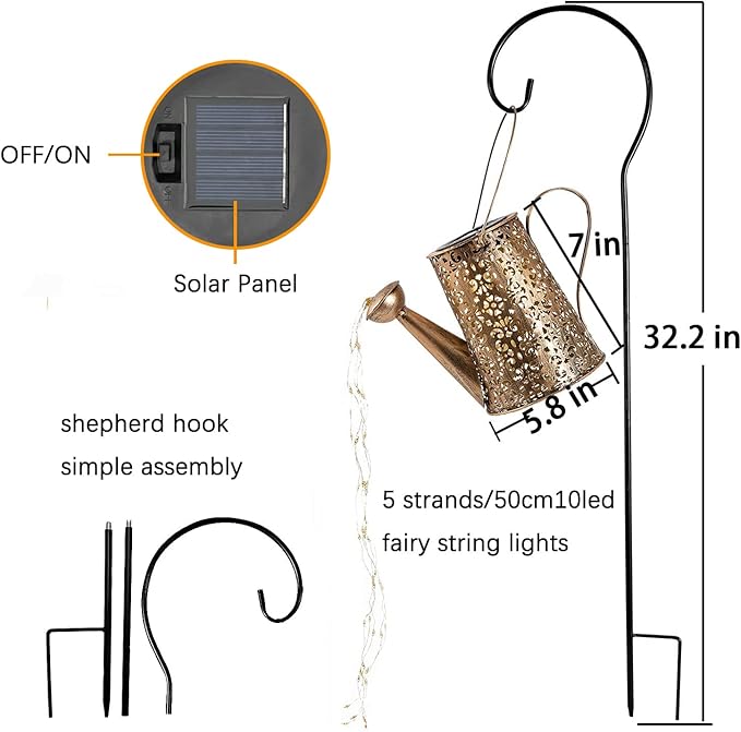 Solar Lights Outdoor Garden Decor, Large Hanging Waterproof Watering Can Landscape Lights Outside Decorations for Yard Front Porch Patio Backyard Gardening Gift for Mom Grandma Women Birthday