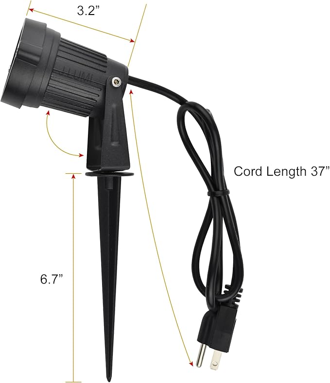 GSS6005 LED Landscape Spotlights Outdoor Plug in Light 5W, 120V AC, 3000K Warm, Metal Construction with Ground Stake, Outdoor and Indoor Use, 3-ft Cord with Plug, Black (Pack of 2)
