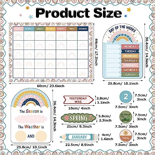 Tenare 82 Pcs Classroom Calendar Boho Weather Bulletin Board Set