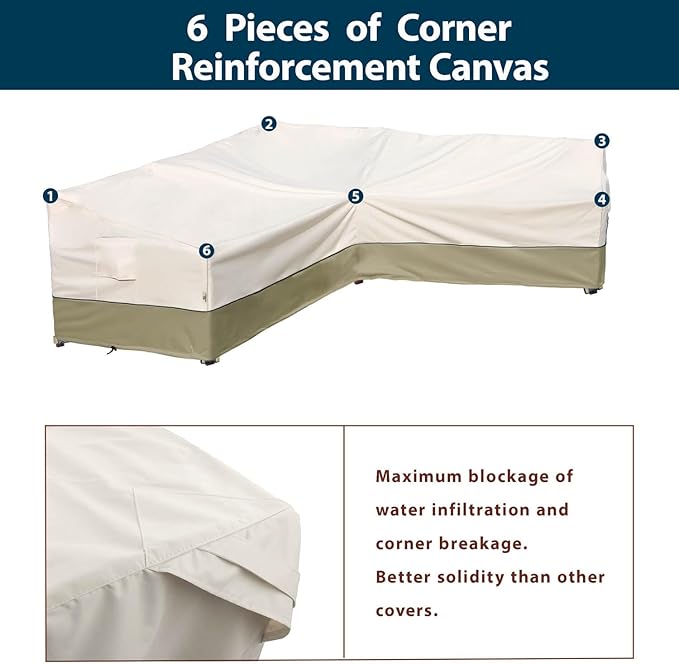 Outdoor Sectional Couch Cover - Waterproof, Rip-Stop, Anti-UV 600D Heavy Duty with 3 Air Vent (V-Shaped-105''X105''), Light Green