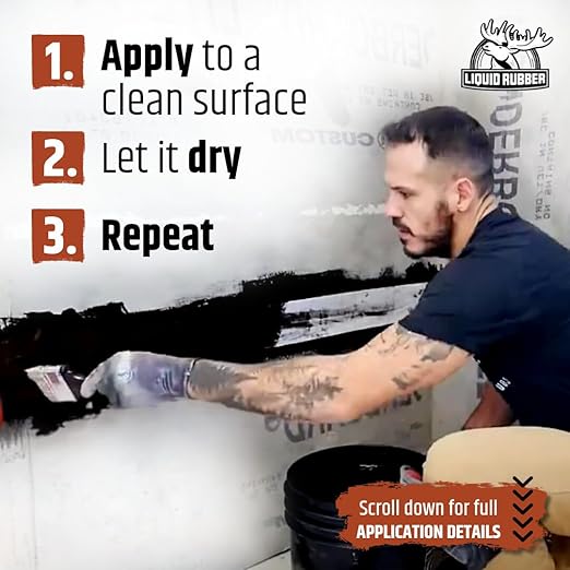 Liquid Rubber Basement and Foundation Repair Sealant - Waterproof Concrete Sealer & Crack Filler - Flexible Coating for Indoor & Outdoor Use - Waterproofing Paint - Black, 2.5 Gallon