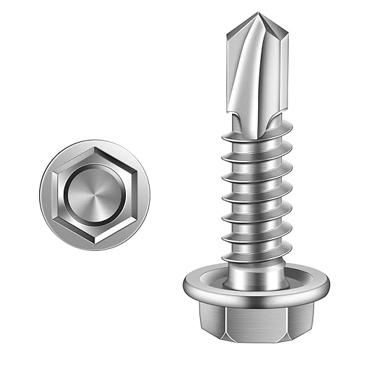 MewuDecor #12 x 1 (1/2" to 3" Available) Hex Washer Head Self Drilling Sheet Metal Screws with Drill Point, Stainless Steel 410, 50 PCS