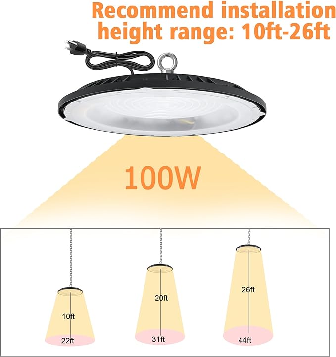 UFO LED High Bay Light, 100W 14000LM 5000K, Shop Lights for Garage, Warehouse, Gym, Barn, 5Ft Power Cord, IP65 Waterproof, 1 Pack