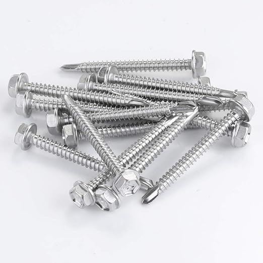 MewuDecor #14 x 3 (3/4" to 3" Available) Hex Washer Head Self Drilling Sheet Metal Screws with Drill Point, Stainless Steel 410, 25 PCS