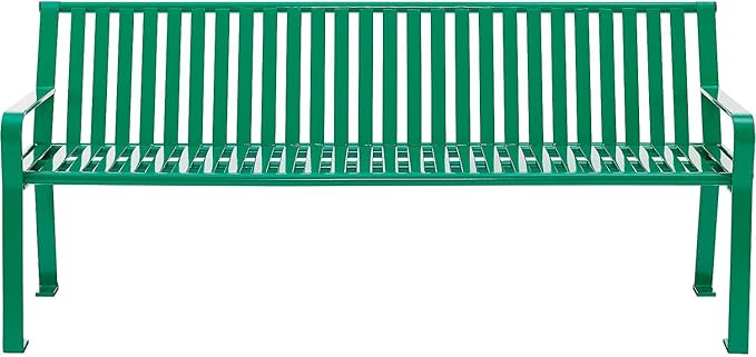 Global Industrial 4 ft. Outdoor Park Bench with Back, Vertical Steel Slat Construction, 600 lbs Capacity, Green, Unassembled, Heavy Duty Commercial Bench