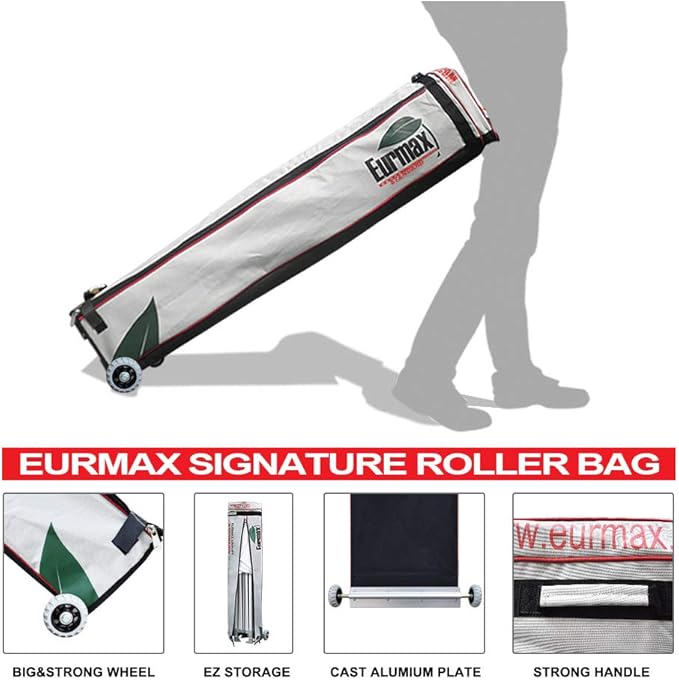 Eurmax USA 10'x20' Pop Up Canopy Tent Commercial Instant Canopies with Heavy Duty Roller Bag,Bonus 6 Sand Weights Bags (Black)