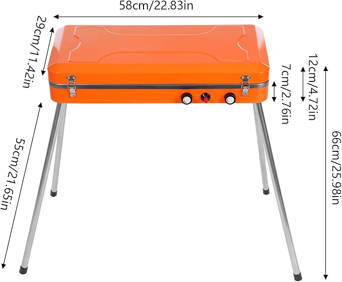 Portable Gas Grill Cooker,2-in-1 Gas Camping Stove with Detachable Legs,11,720 BTU Outdoor Grill Stove for Barbecues,Parties,Camping