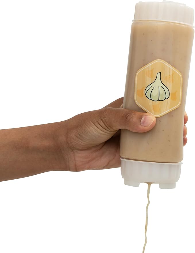 18oz Refillable FIFO Squeeze Bottle for Garlic Sauce – BPA-Free No-Drip Condiment Dispenser with White Twist Cap, Dishwasher Safe, Ideal for Garlic Cream Sauce, Aioli, Dressings