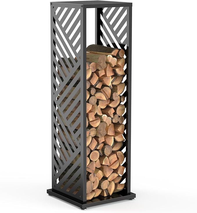 Firewood Rack, Wood Stacker Firewood Outdoor, Black Metal, 44.1 Inches, 1000 lbs Capacity, Indoor Decorative Wood Holder for Woodshed, Storeroom, Basement (Diagonalslot)