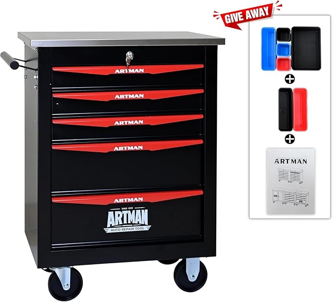 5 Drawer Tool Chest on Wheels, Multifunctional Rolling Tool Cart, Drawer Rolling Trolley Organizer Tool Box for Garage,Workshop,DIY Multiple Interconnectable(5 Drawers-30.5" H)