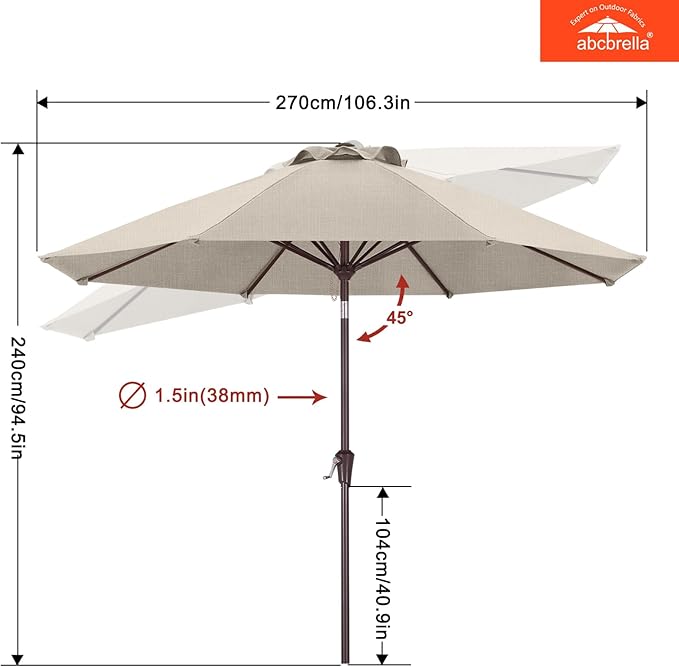ABCCANOPY OLEFIN® 5-Year No Fading 9FT Patio Umbrella, Outdoor Table Umbrella with 8 Sturdy Ribs for Deck, Backyard, Yard (Beige)