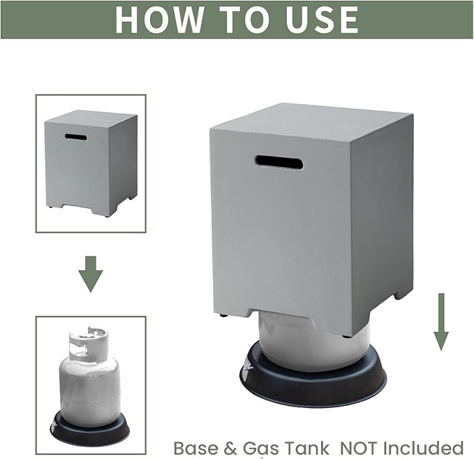 COSIEST Outdoor Hideaway Tank Table for Gas Fire Pits, Hides Standard 20lb 16-inch Propane Tank Cover w Side Handles (Gray)