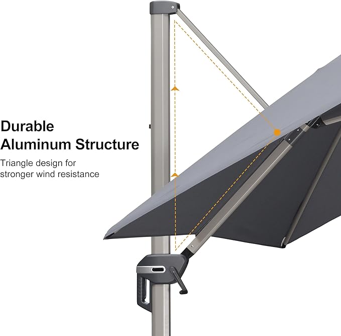 PURPLE LEAF Patio Umbrella with Base Included, 8ft Outdoor Aluminum Cantilever Umbrella with 360° Rotation, Champagne Offset Umbrella for Outdoor Garden Pool, Light Grey