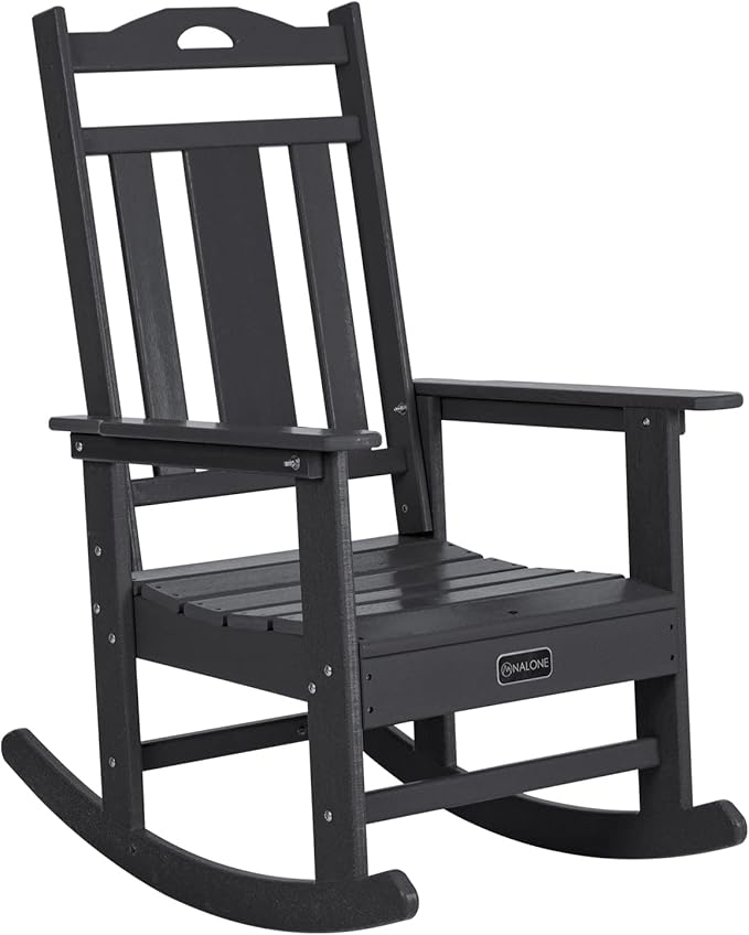 nalone Outdoor Rocking Chair, HDPE All Weather Resistant Rocking Chair for Porch, Oversized Patio Rocker Chair for Adult, Outdoor Rockers for Garden Lawn