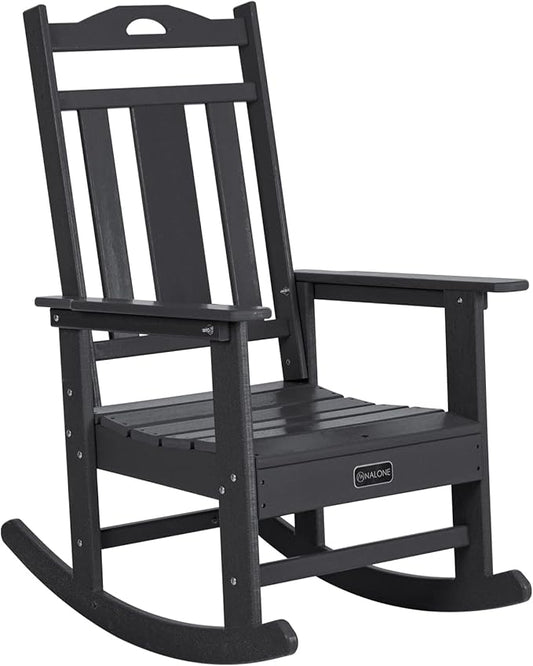 nalone Outdoor Rocking Chair, HDPE All Weather Resistant Rocking Chair for Porch, Oversized Patio Rocker Chair for Adult, Outdoor Rockers for Garden Lawn