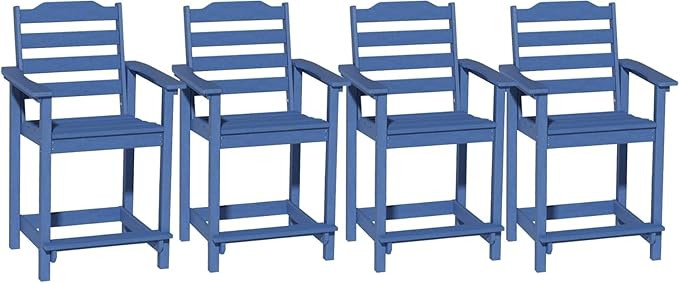 OTSUN Tall Adirondack Chairs Set of 4, HDPE Weather Resistant Balcony Chairs for Garden, Backyard, Poolside, Capacity 300 LBS(4 PCS，Navy Blue)