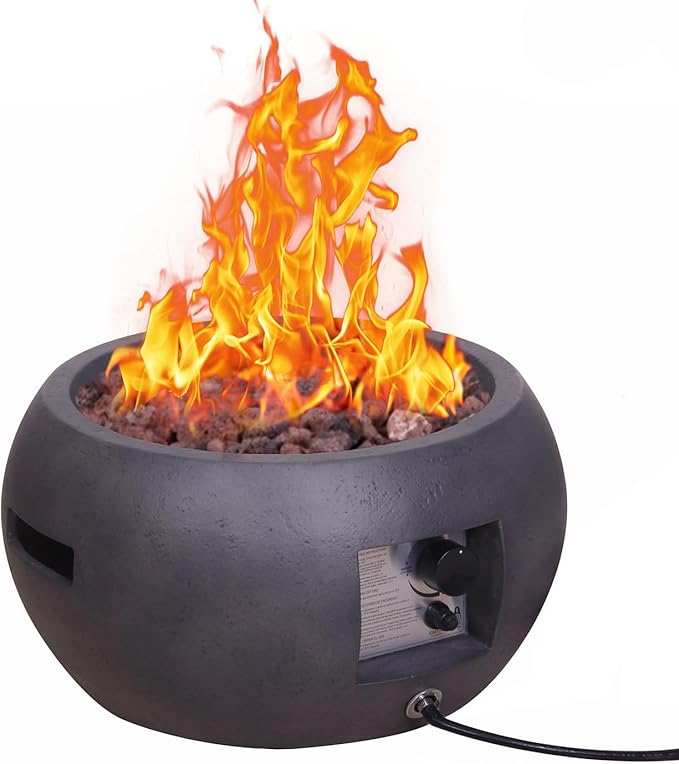 Afterglow TerraFab 22" Round 40,000 Btu Propane Fire Pit for Outdoor Patio Garden Backyard Decking Décor, Weather Resistant Cover and Lava Rocks Included, CSA Certificated, Dark Grey